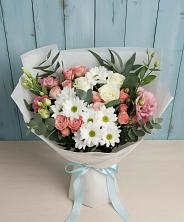 Букет цветов из:  Розы, Лизиантусы и Хризантемы в Казгулаке