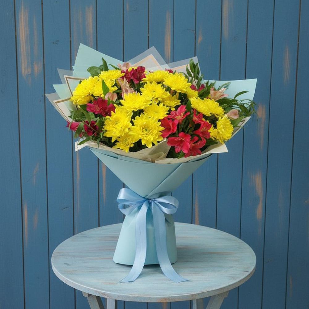 Букет цветов из: Альстромерии и Хризантемы в Казгулаке