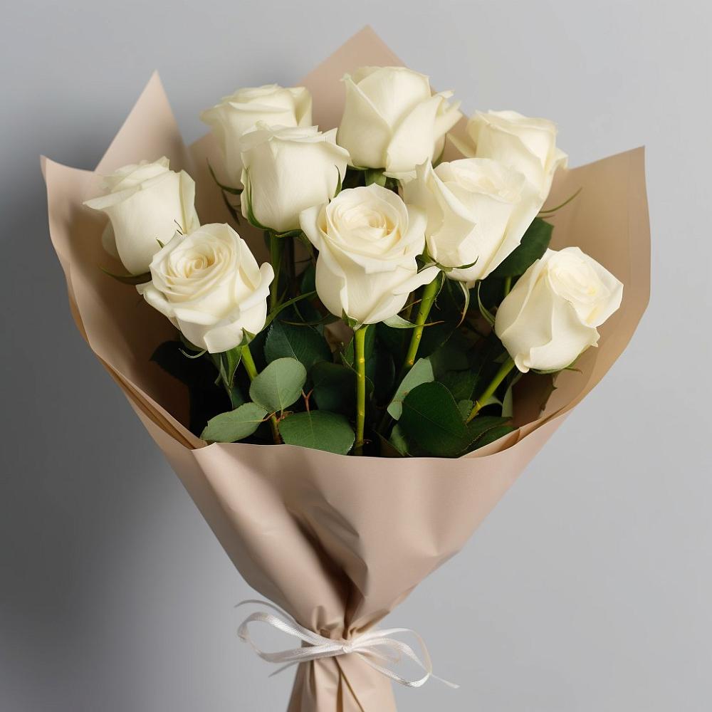 Букет 9 Белых роз Эдлесс Лав в Казгулаке