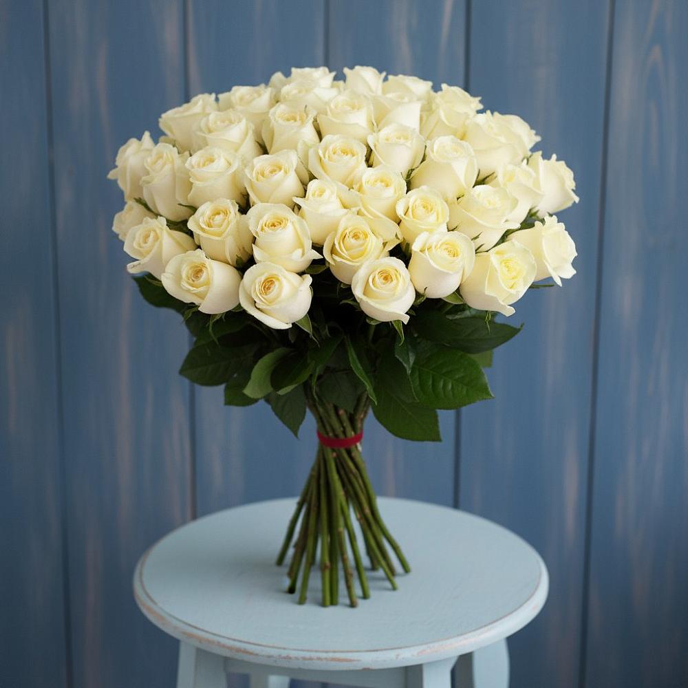Букет 51 Белая роза Эдлесс Лав в Казгулаке