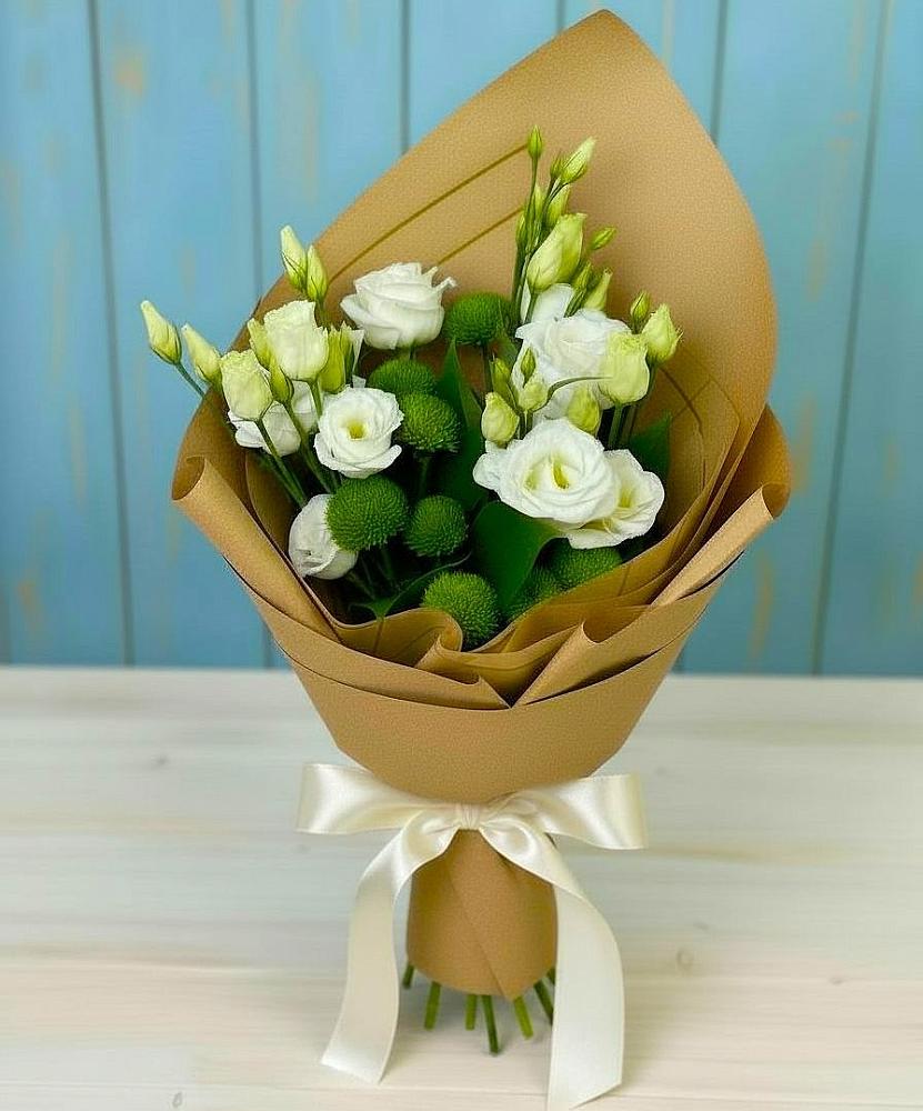 Букет цветов из: Хризантемы и Лизиантусы в Казгулаке