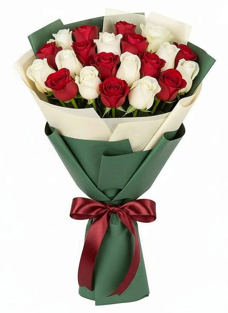 Букет Микс из красных и белых роз в Казгулаке