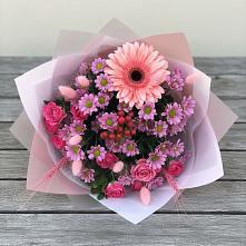 Букет цветов из:  Розы, Герберы и Хризантемы в Казгулаке