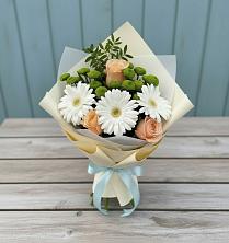Букет цветов из:  Герберы, Розы и Хризантемы в Казгулаке