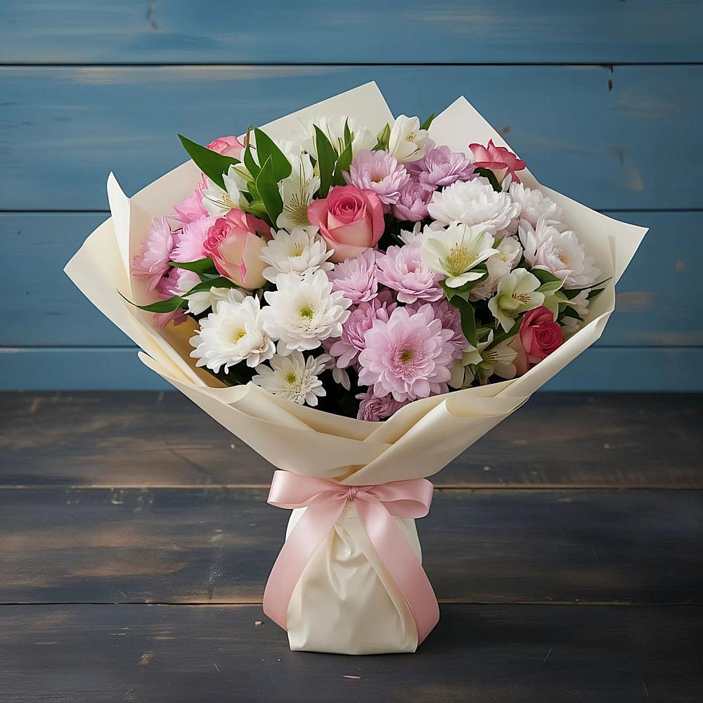 Букет цветов из: Хризантемы, Альстромерии и Розы в Казгулаке